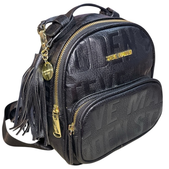 Steve Madden Handbags - Steve Madden Embossed Black Backpack with Gold Details